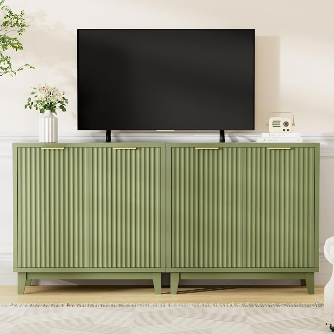 Fluted Cabinet with Storage, 2 Doors Sideboard Buffet, Mid Century Modern - Image 8