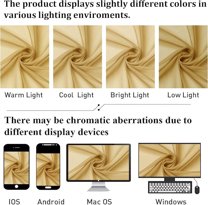 Gold Sheer Curtains 54 Inch Length 2 Panels, Light Filtering Voile Curtain - Image 5
