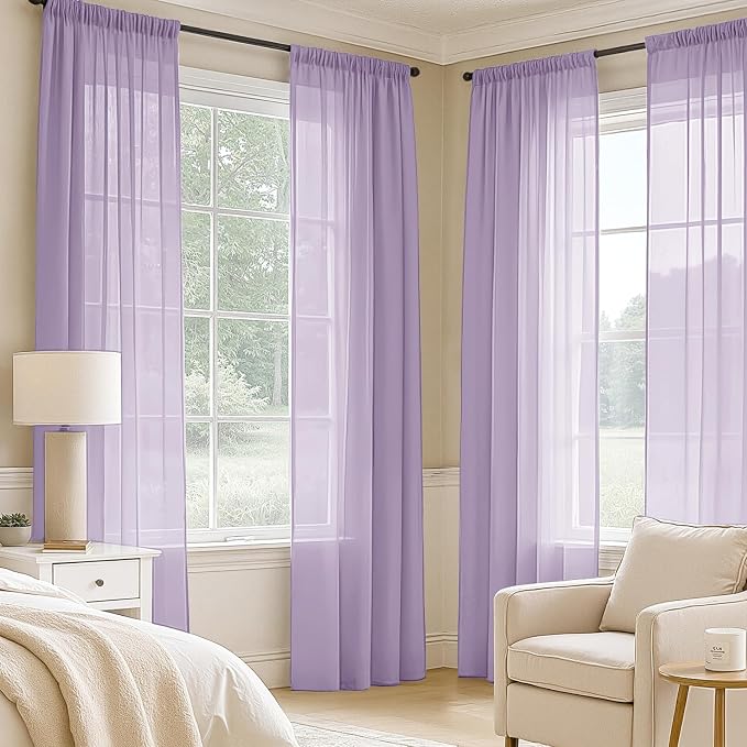 MIULEE Light Purple Sheer Curtains 96 Inches Long 4 Panels 42 x 96 Inches | - Image 2