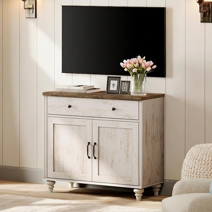WAMPAT Farmhouse TV Stand for TVs Up to 43 inch, Wood Universal TV Stand - Image 2