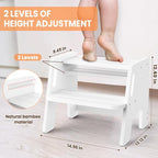 Toddler Step Stool, Wooden Height-Adjustable 2-Step Stool - Image 3
