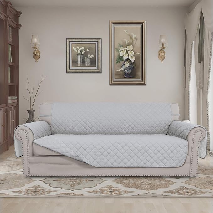 Easy-Going Reversible Couch Cover, 3 Cushion Sofa, Light Gray/Light Gray | - Image 2