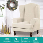 Turquoize Wingback Chair Covers 2 Piece Wing Chair Slipcover Stretch Slipcovers - Image 2