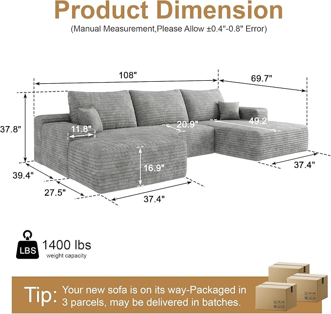 AUGOP 108" Sectional Couches for Living Room Modern Modular Sofa - Image 2