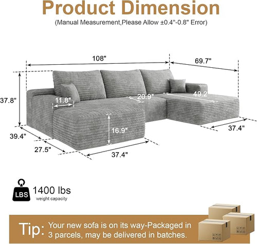 108" Sectional Couches for Living Room Cloud Couch Sofa - Image 2