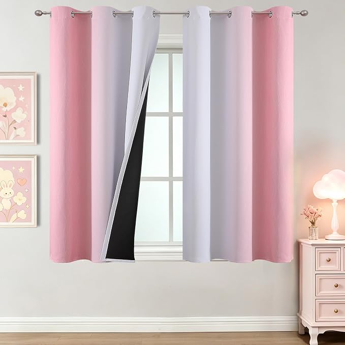 Pink and Greyish White Ombre Blackout Curtains by ESTELARTEXTILER