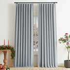 Vision Home Blue Gray Pinch Pleated Full Blackout Curtains Linen Blended Room - Image 9