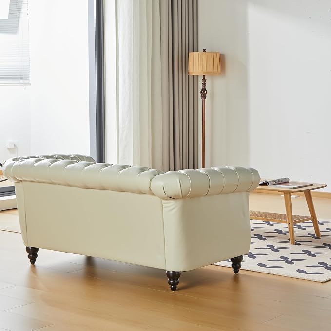 LEVNARY Leather Sofa, Chesterfield Tufted Upholstered 2 Seater Couch, Modern - Image 8