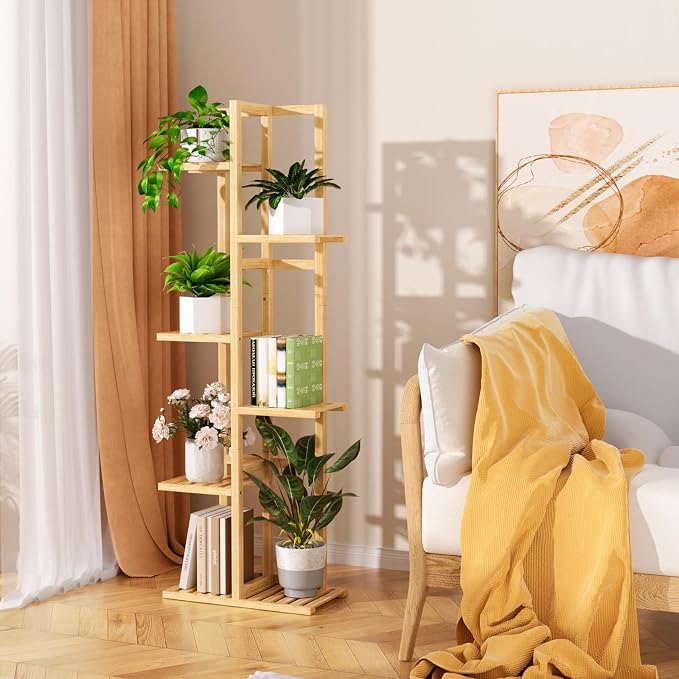 ROMGUAR CRAFT 6 Tier Bamboo Plant Stand Indoor, Wood Tall Flower Holder Corner - Image 4
