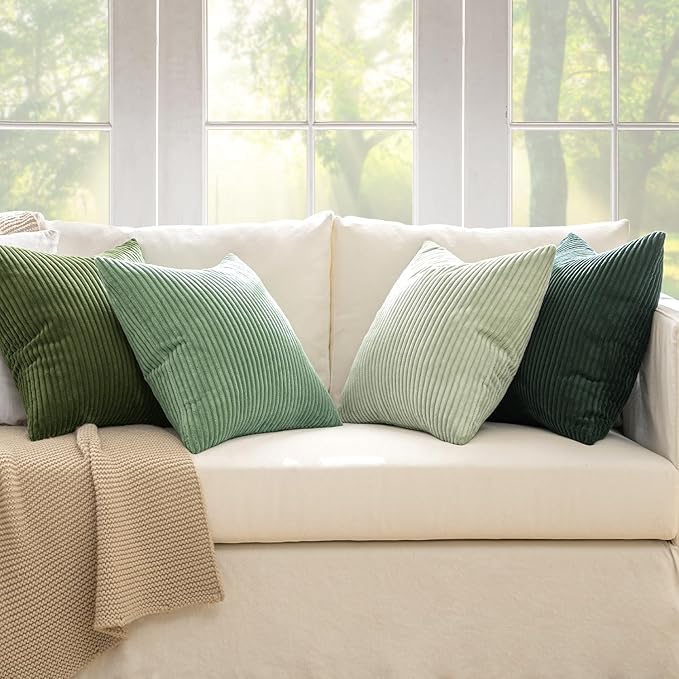 MIULEE Soft Corduroy Decorative Throw Pillow Covers Forest Green 16x16 | Set of - Image 3