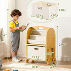 2-Sided, 3-Tier Bamboo Kids Bookshelf, Montessori Shelf - Image 2