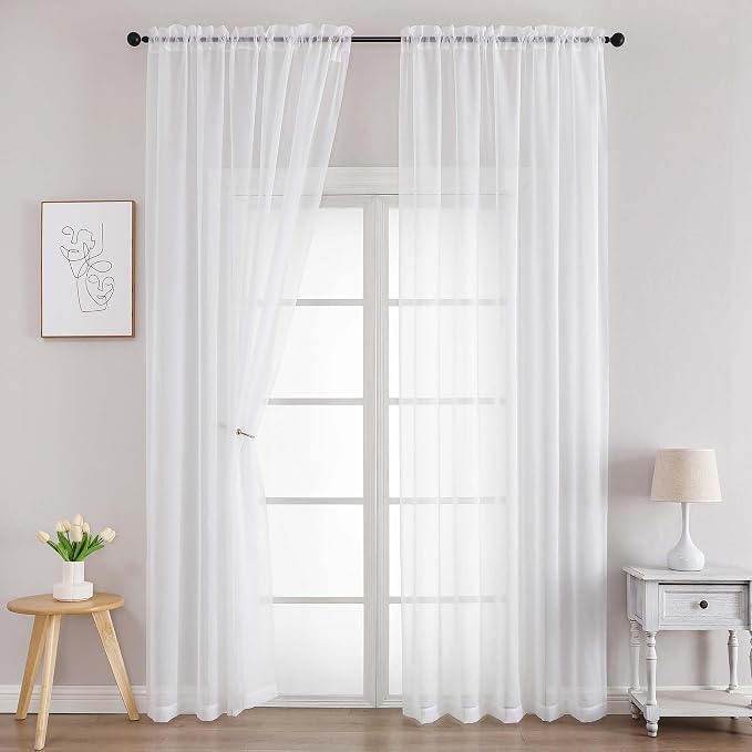 Chyhomenyc White Sheer Curtains 72 Inches Long 2 Panels by Chyhomenyc