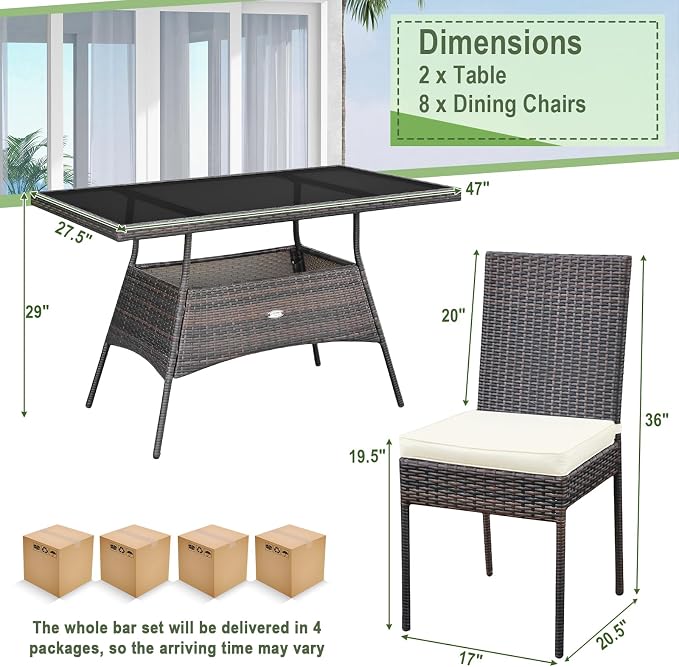 Tangkula 10 Pieces Wicker Patio Dining Set, Outdoor Rattan Table & Chairs Set - Image 5