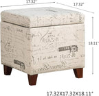 Adeco Fabric Script Pattern Cube Storage Footstool, Hinged Lid, Solid Wood Legs - Image 3