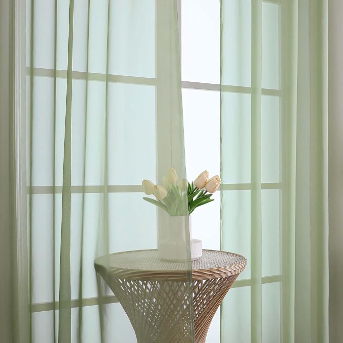 Sheer Curtains 84 Inches Long 2 Panels Set, Sage Green Sheer Curtain - Image 6