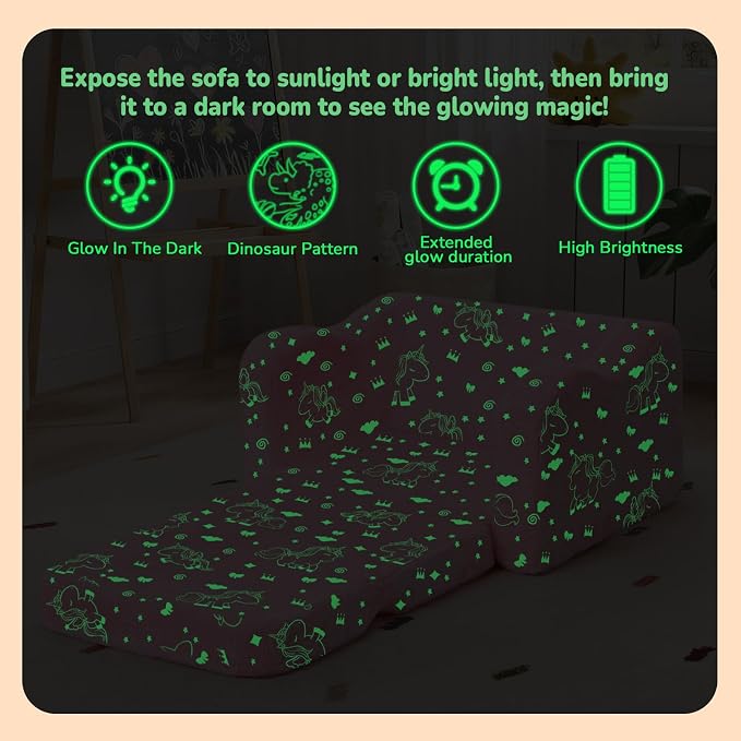 MeMoreCool Glowing Unicorn Kids Chair, 2-in-1 Glow in the Dark Kids Couch Fold - Image 4