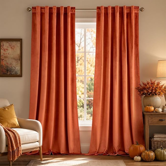 MIULEE Velvet Curtains 52x108 inches 2 Panels Fall Orange Blackout Curtains | by MIULEE