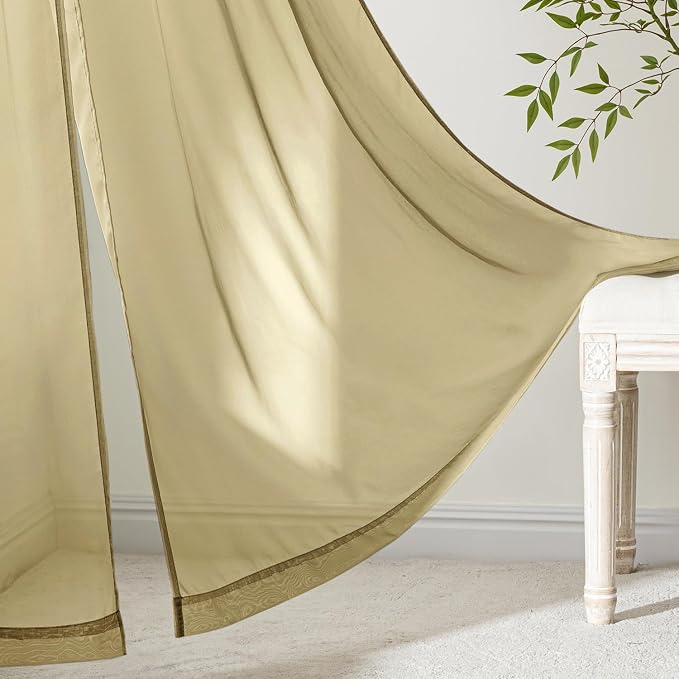 MIULEE Gold Sheer Curtains 96 Inches Long 4 Panels 42 x 96 Inches | Light - Image 6