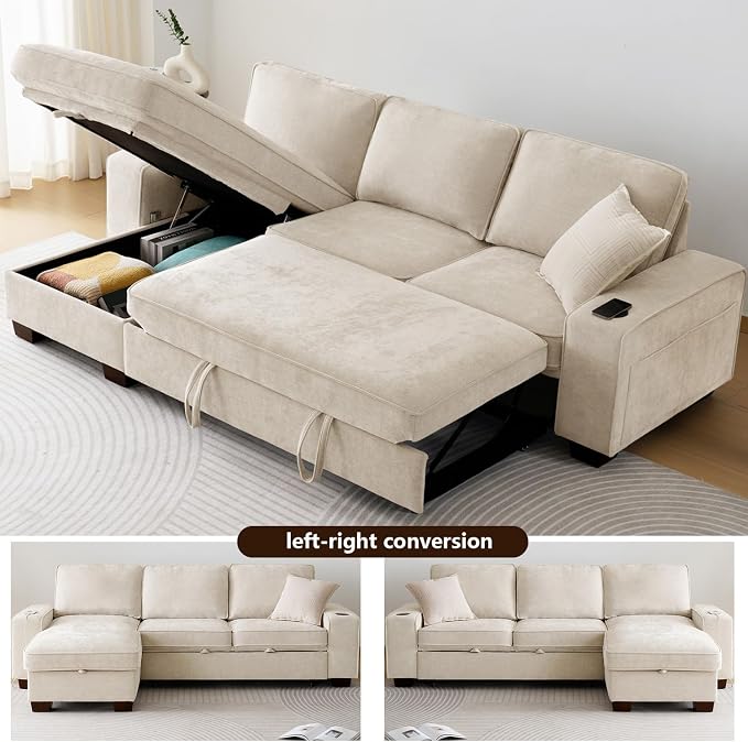 99" Convertible Sleeper Sofa Bed, L Shaped - Image 4