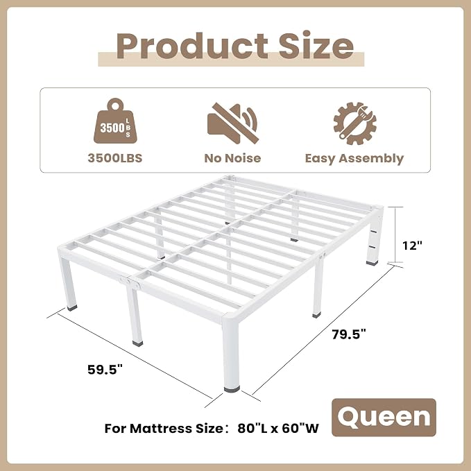 ROIL 12 Inch White Queen Bed Frame - Image 2