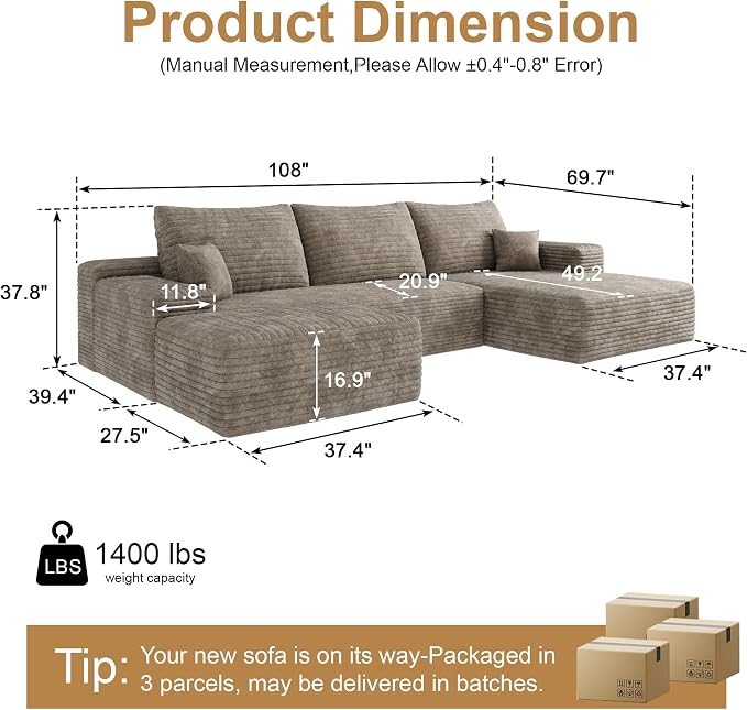 AUGOP 108" Sectional Couches for Living Room Modern Modular Sofa - Image 2