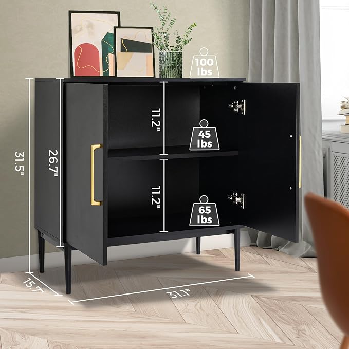 Storage Cabinet with Doors, Modern Black Accent Cabinet, Free Standing Cabinet - Image 2