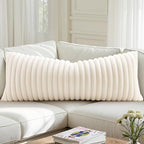 decorUhome Fall Faux Fur Throw Pillow Covers 14x36 Pack of 1 Cream White | - Image 6