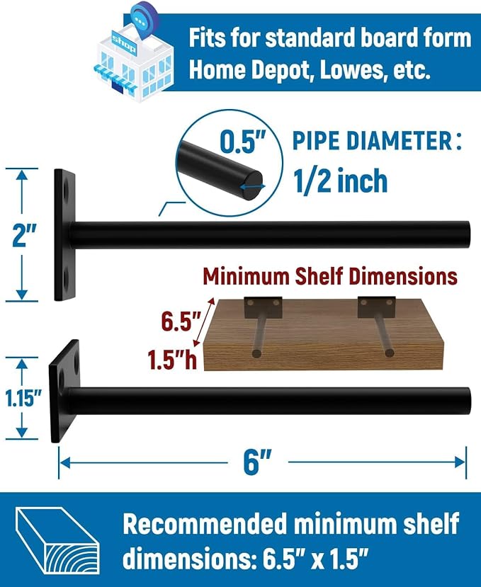 LEOPO 8-Pack 6 inch Floating Shelf Brackets, Hidden Shelf Bracket - Image 3