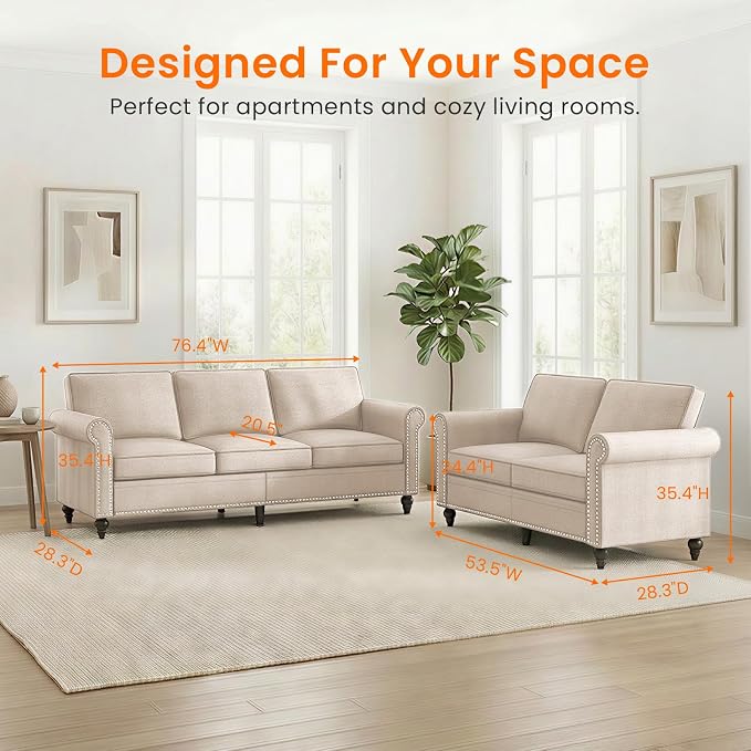 Living Room Sofa Sets 2 Piece, Modern 3 Seater Sofa and Loveseat Couch Sets - Image 2