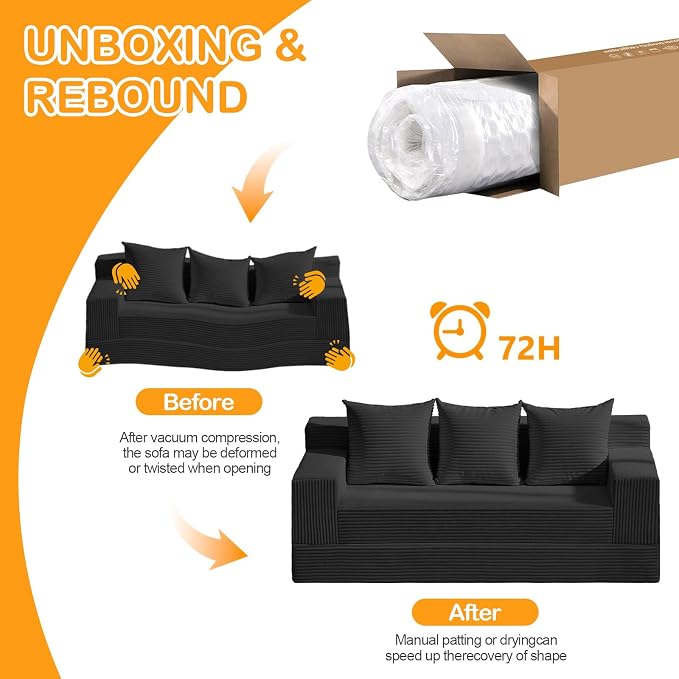 Erament 3 Seater Boneless Couch Sofa Bed, Compression Convertible Futon Floor - Image 7
