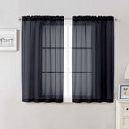 Black Sheer Curtains 48 Inch Length 2 Pcs, Light Filtering Bedroom Curtains by Lecloud