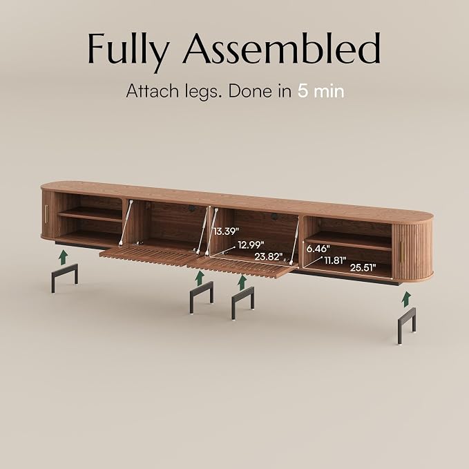 POVISON Fully-Assembled Sliding Tambour Door TV Stand, Mid Century Modern TV - Image 4