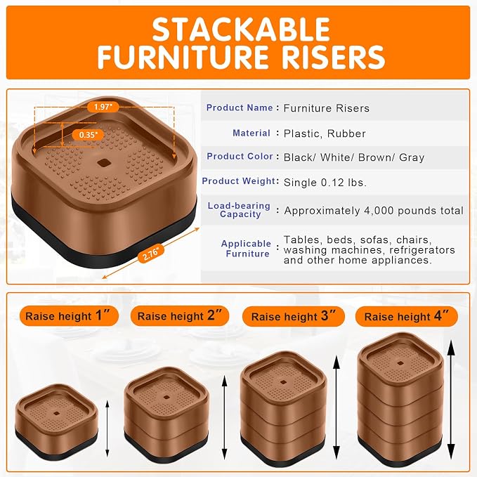 shouwuhho 24 Pack Furniture Risers Adjustable Bed Risers Heavy Duty Lifts - Image 2