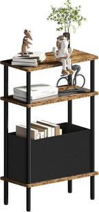 Narrow Side Table with Fabric Basket, End Table by Unknown