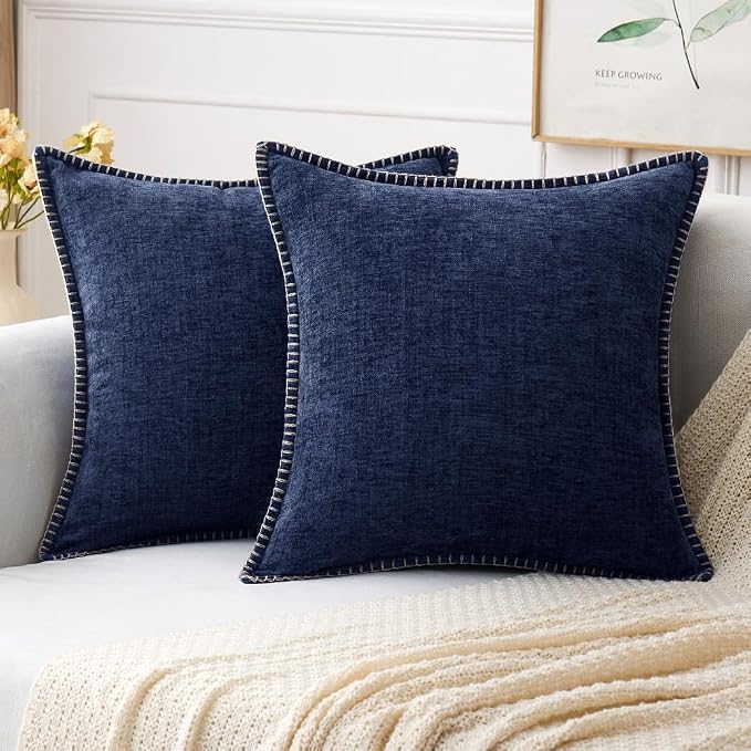 MIULEE Decorative Couch Throw Pillow Covers 18x18 Inch Navy Blue 2 Pack | by MIULEE