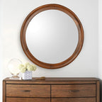 Round Wood Mirrors 30 Inch, Rustic Decorative Transitional Wall Mirror by WIOWUR