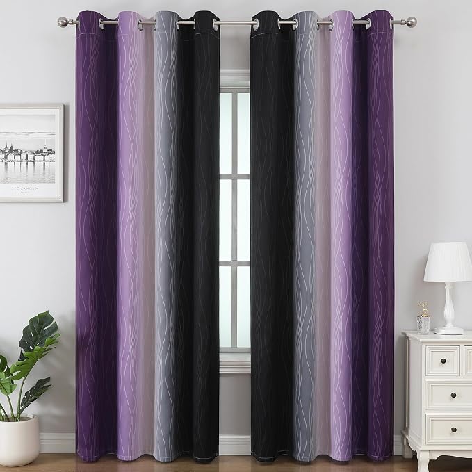 Black and Purple Ombre Blackout Curtains 90 Inch Length | Room Darkening - Image 2