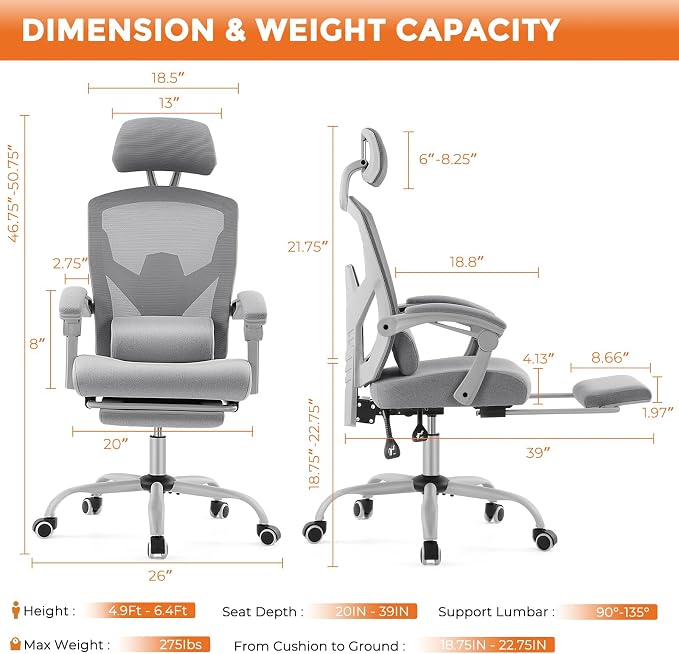 Sweetcrispy Office Computer Desk Chair Set of 2, Ergonomic High-Back Mesh - Image 3