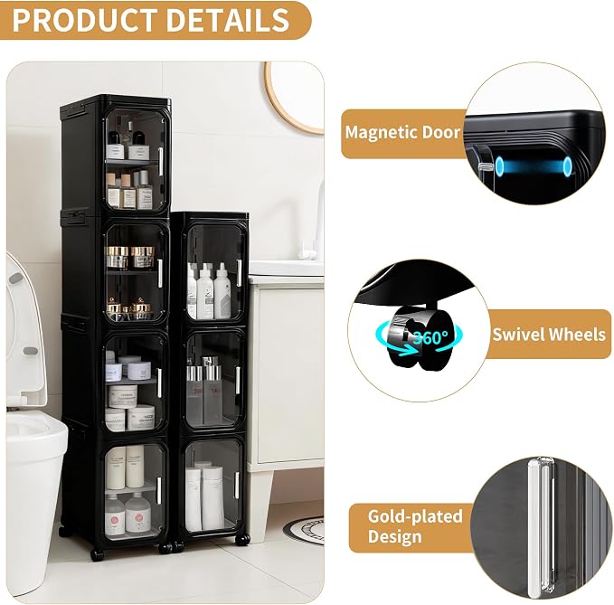 2-Tier Narrow Storage Cabinet, Slim Bathroom Storage Cabinet - Image 4
