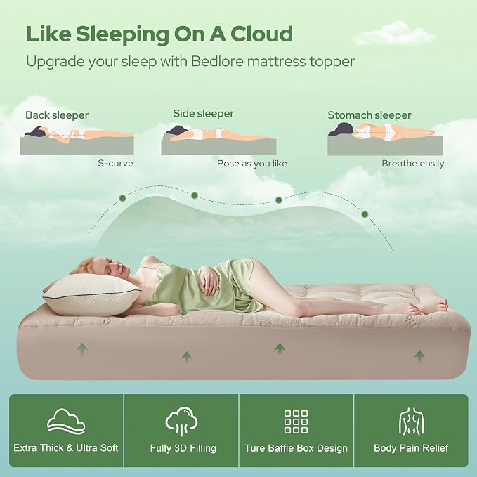 BEDLORE Twin XL Mattress Topper Viscose Derived from Bamboo, Thick Pillow Top - Image 4