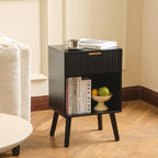 Fultyle Black Fluted Nightstand, Modern Bedside Table - Image 2