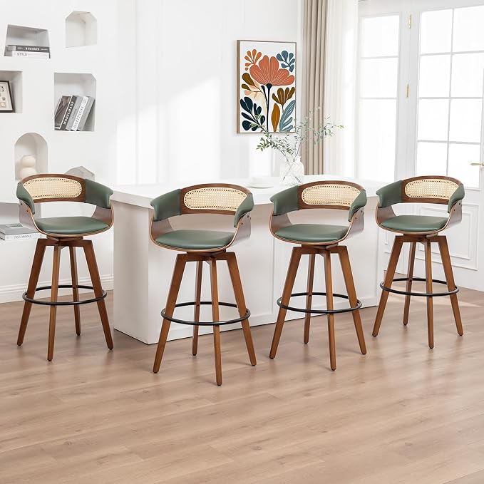 Set of 4 Rattan Swivel Bar Stools by KUNZENTLIVING