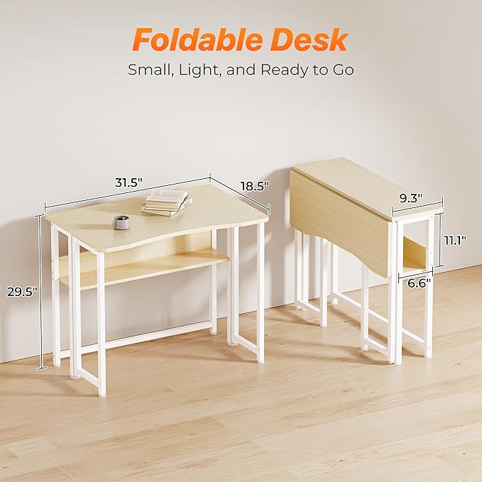 Huuger Folding Desk with Storage Shelf, 31.5 Inch Foldable Computer Table - Image 2