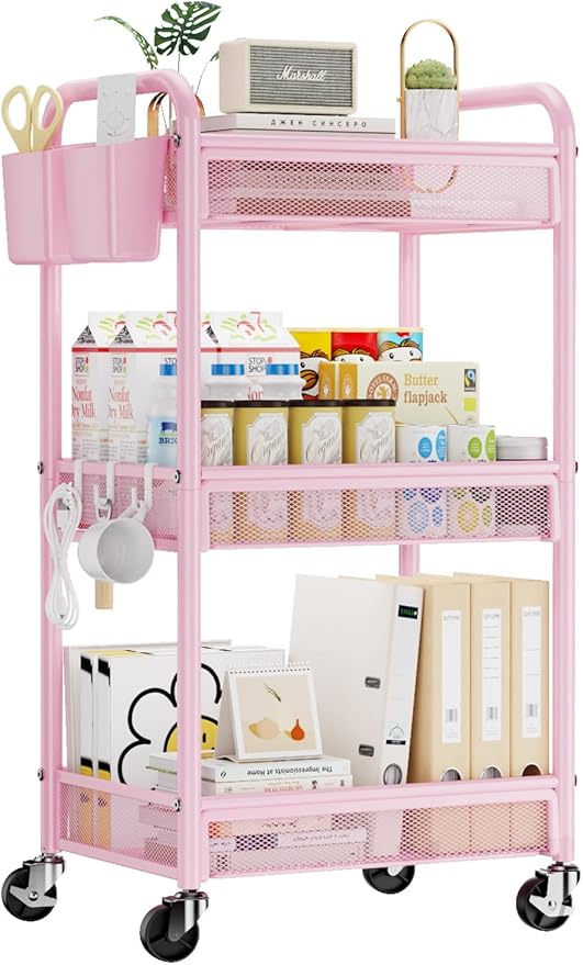 YASONIC 3 Tier Rolling Cart – Metal Utility Storage Cart by YASONIC