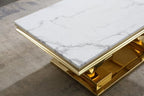 Henf 47" Marble Coffee Table Modern White Faux Marble Center Table - Image 6
