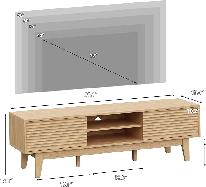 Fluted TV Stand for 55 65 Inch TV, Mid Century Modern Entertainment Center - Image 2