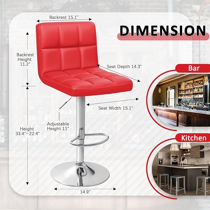 Homall Bar Stools Modern PU Leather Adjustable Swivel Barstools, Armless - Image 3