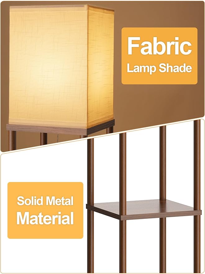 Floor Lamp with Shelves for Living Room Walnut Brown, Shelf Floor Lamp with 3 - Image 2