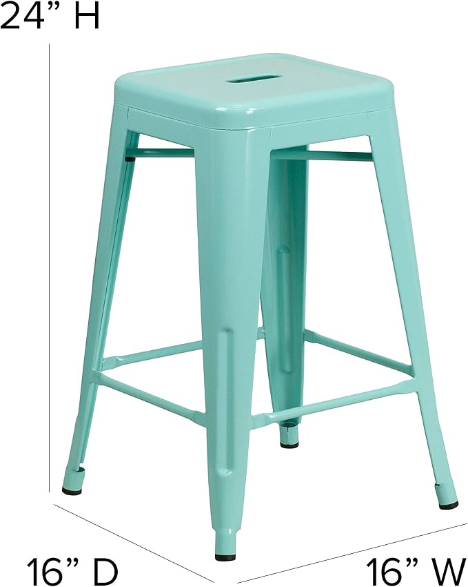 Flash Furniture Kai Commercial Grade 24" High Backless Mint Green - Image 3