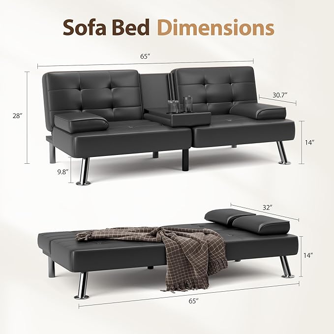 Shahoo Convertible Folding Futon Sofa Bed Sleeper Couch - Image 2